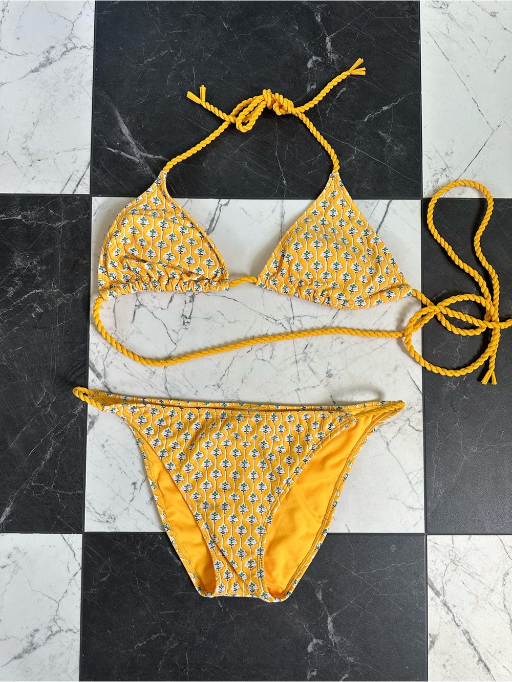 RHODE Yellow Floral-Print Bikini